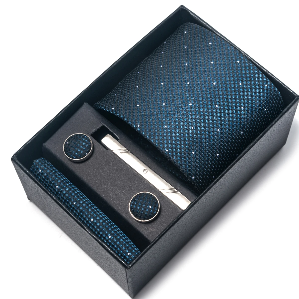 Gravata de seda masculina, presente de casamento, conjunto de quadrados de bolso, gravata, acessórios de terno preto, novo estilo