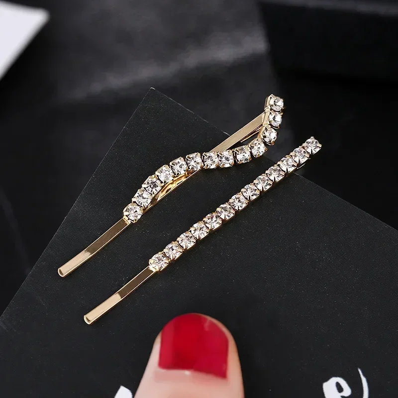 5pcs/bag Glitter Rhinestone Metal Hair Clips Women Fashion Simple Gold Silver Hairpins Girls Hair Accessories Hairgrips Jewelry