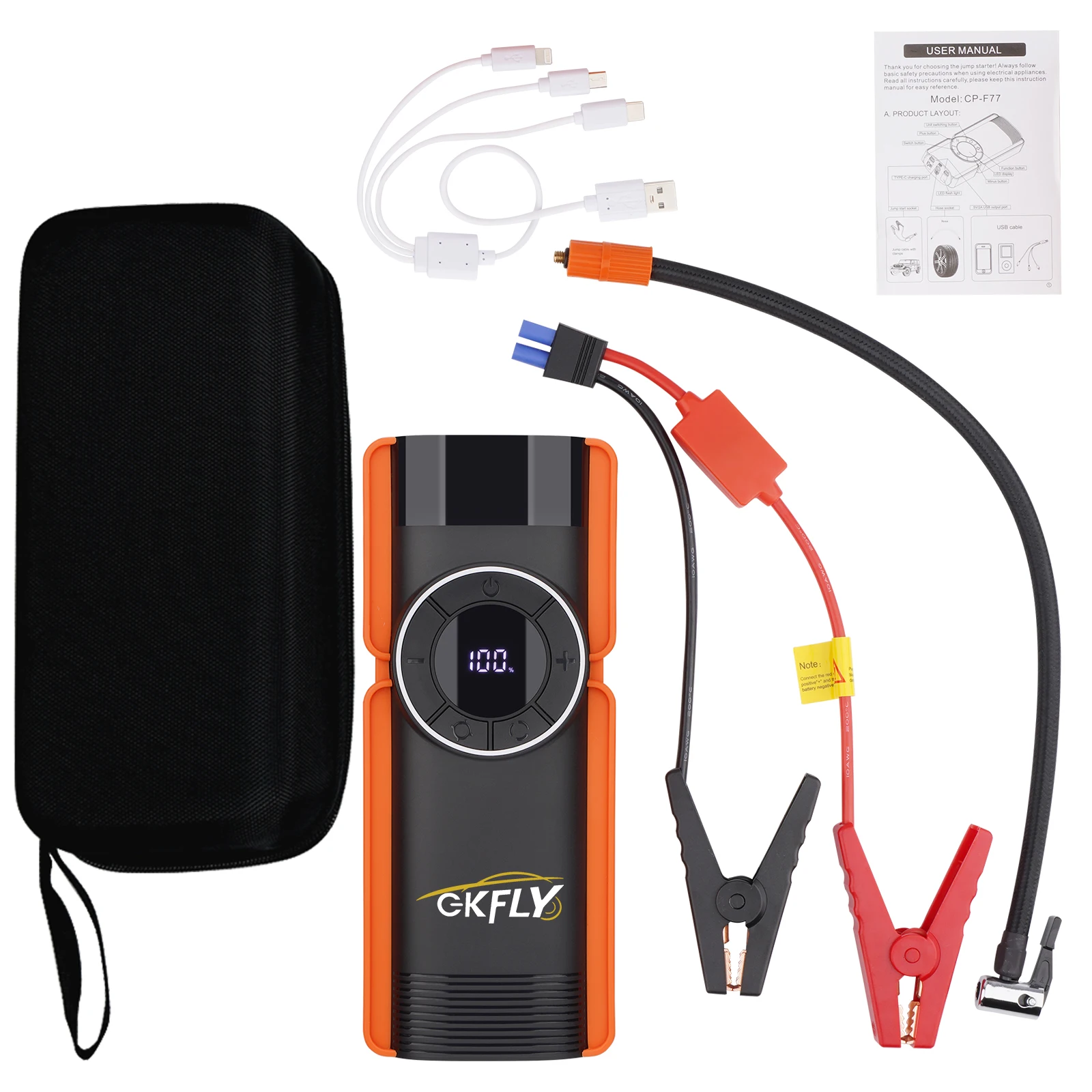 GKFLY Jump Starter 4 in 1 Pump Air Compressor 1400A Power Bank 12V Digital Tire Inflator 150PSI Emergency Battery Booster