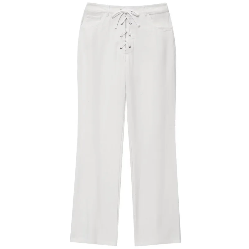 HXAO 2025 pantalons pour femmes pantalon blanc jean femmes nœud à lacets taille moyenne pantalon évasé Chic élégant Denim tenue de bureau femmes pantalon