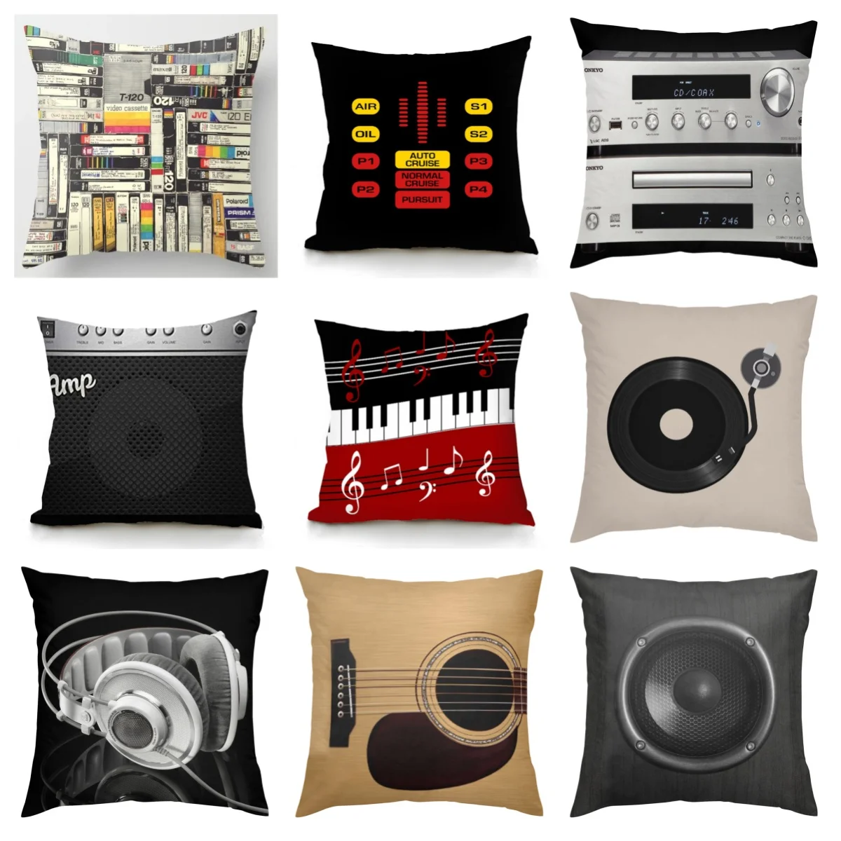 1pc Nostalgic Music Style Pillow Cover, 2D Double-Sided Polyester Cushion Case, Retro Audio & Vinyl Decor, Ideal Gift for Fa
