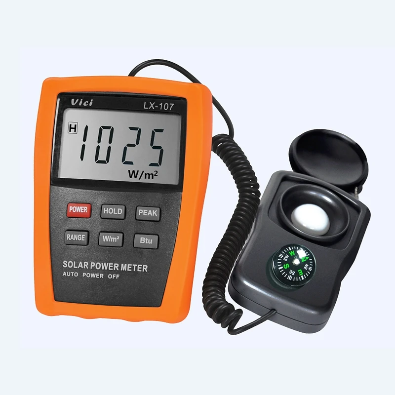 Vici Digital Solar Power Meter Optical Solar Research Glass Light Intensity Data Peak Hold BTU Light Radiation Tester Compass