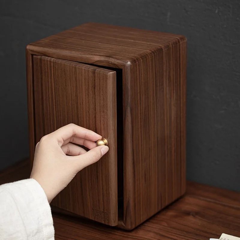 Solid wood national style jewelry storage box, walnut retro double door multi-layer exquisite jewelry with lock jewelry box