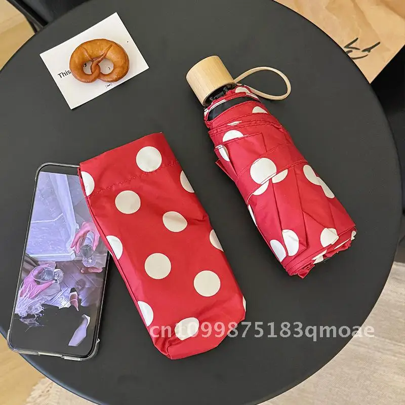 

Складной зонт с красной волной в горошек для женщин, солнцезащитный крем двойного назначения от солнца и дождливого дня, солнцезащитный крем с защитой от УФ-лучей, винтажный стиль, ударная ткань 190T