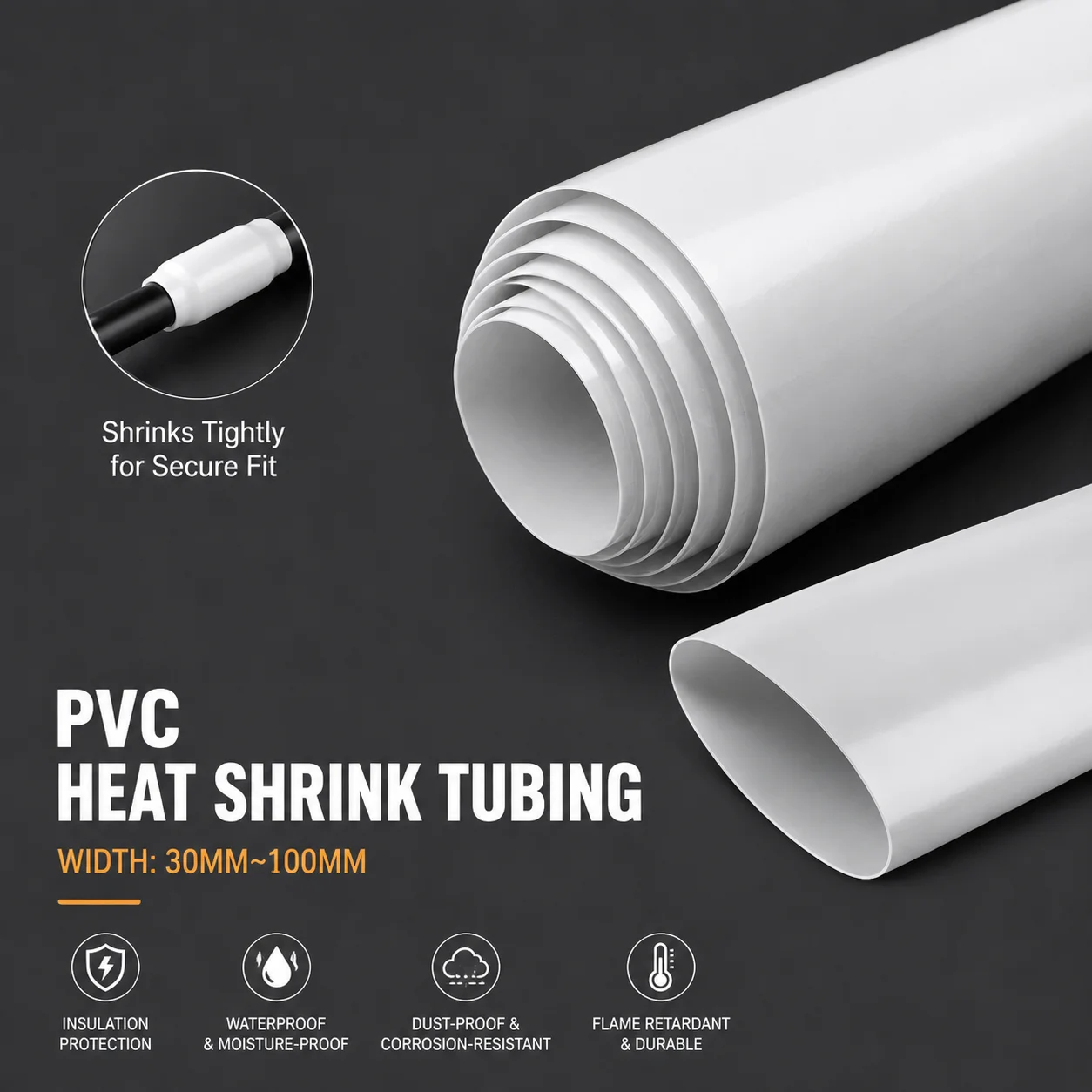 Cable Harness Wrapped with Shrink Tubing White 18650 Lithium Battery PVC Heat Shrink Tubing 30mm-100mm Wide