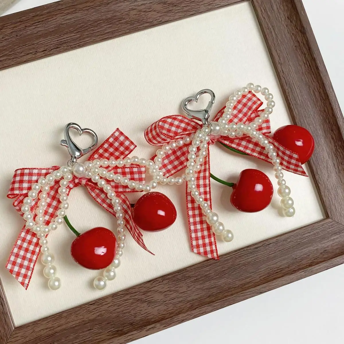 الفراولة INS نمط المفاتيح لطيف جرلي حقيبة سحر الكرز Bowknot المفاتيح لفتاة النساء الطلاب هدايا عيد الميلاد عيد الميلاد #6