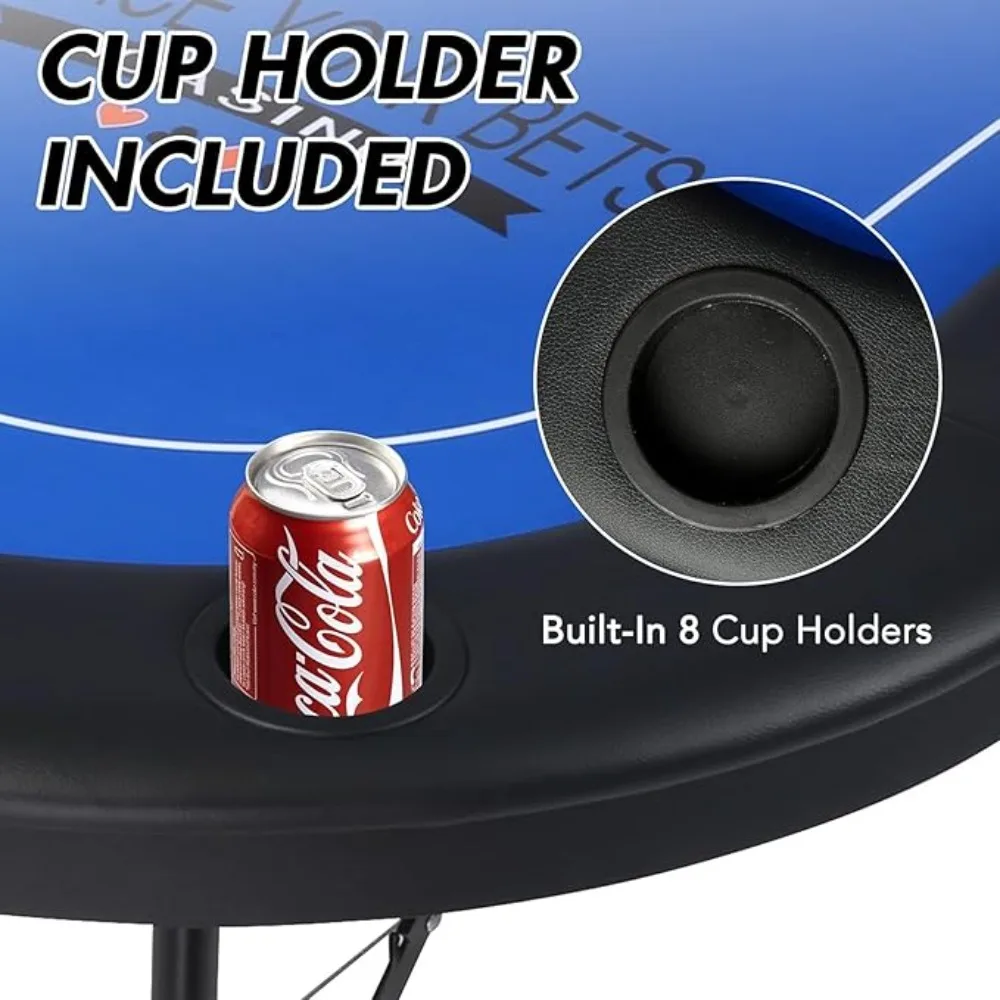 طاولة بوكر لـ 10 لاعبين، طاولة بوكر تكساس هولدم قابلة للطي مقاس 84 بوصة مع حاملات أكواب من الفولاذ المقاوم للصدأ وقضبان مبطنة، كازينو ليسو