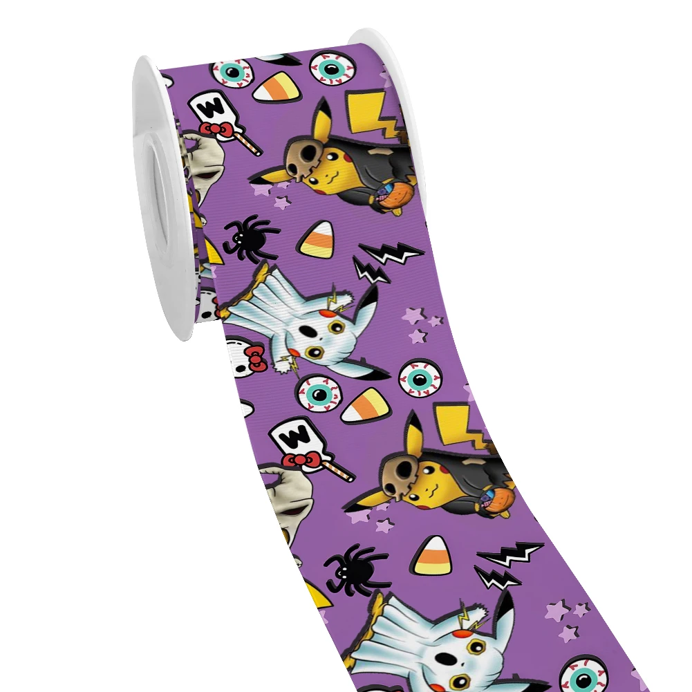 Tema di Halloween Pokemon cartone animato giapponese Pikachu nastro in Grosgrain stampato per fiocchi per capelli ragazza fai da te 10 yarde nastro di raso