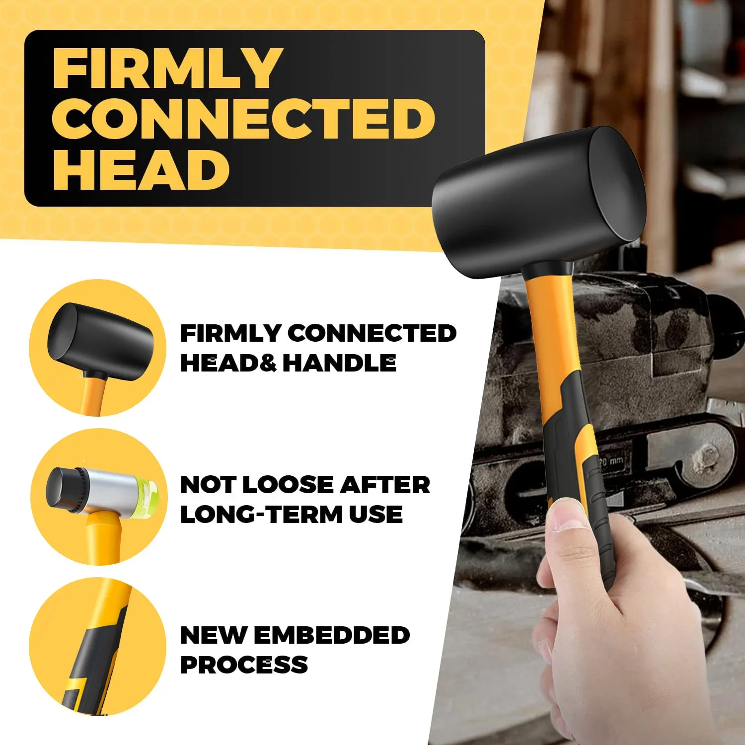 Heavy Duty Rubber Hammer – Lightweight PP Handle, Ergonomic Design For Tile Installation, Flooring & Construction – Black, 10.24"