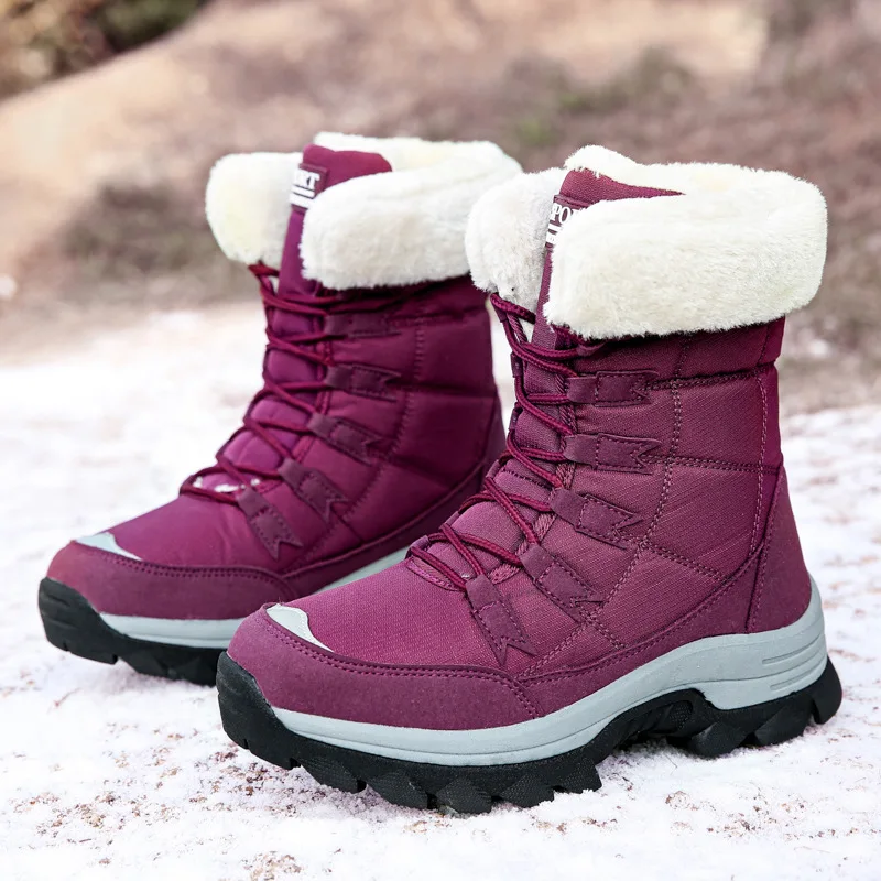 

Lady Boots Ankle Boots Women 2024 New Winter Shoes Keep Warm Non-slip Black Snow Shoes Ladies Lace-up Boots Femme Woman Booties