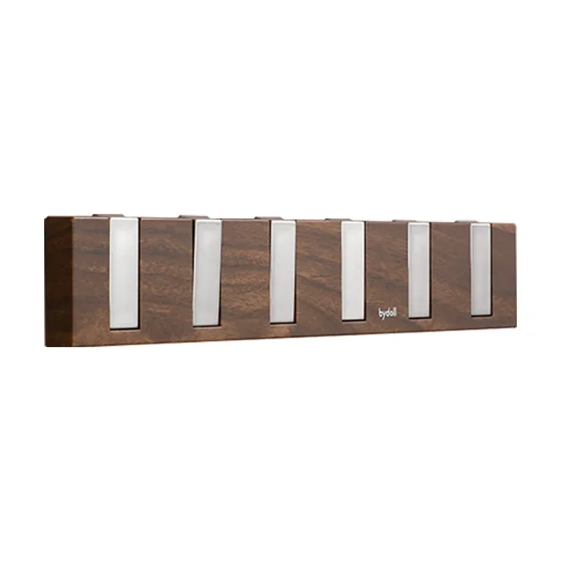 Walnut Wood Hidden Foldable Wall Hook Rack, Retractable Metal Strip Hooks Punch Free Entryway Organizer for Keys Bags Hat Towel