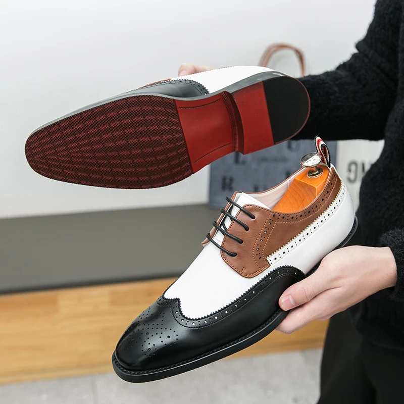 Size 38-46 Classic Men Block Shoes American Fashion Brand Small Leather Shoes British Business Office Dress Shoes Men