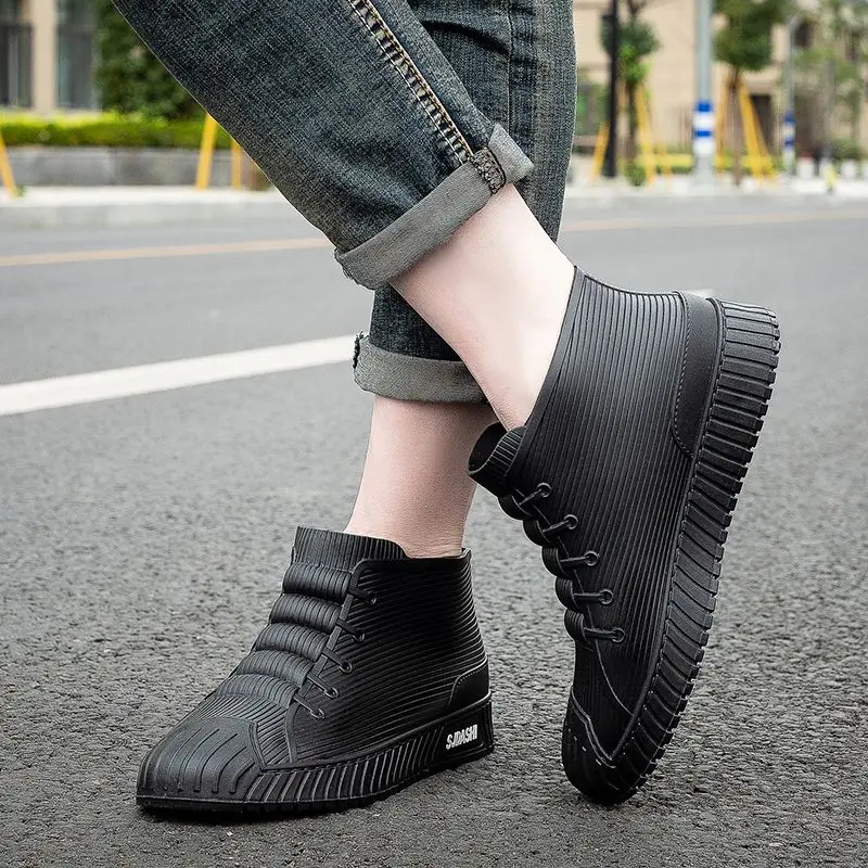 Mens Short Rain Boots Waterproof Anti Slip Rubber Shoes Food Delivery Rider Kitchen Fishing Gardening Work Safety Footwear