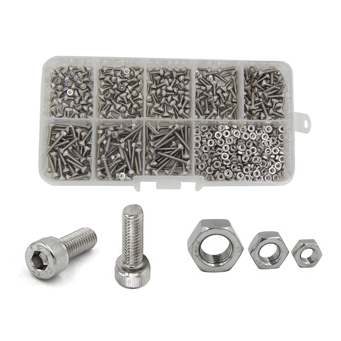 M1.6, M2, M2.5, M3, M4 DIN912/GB70 304 Edelstahl Innensechskantschrauben & Muttern Sortiment-Set