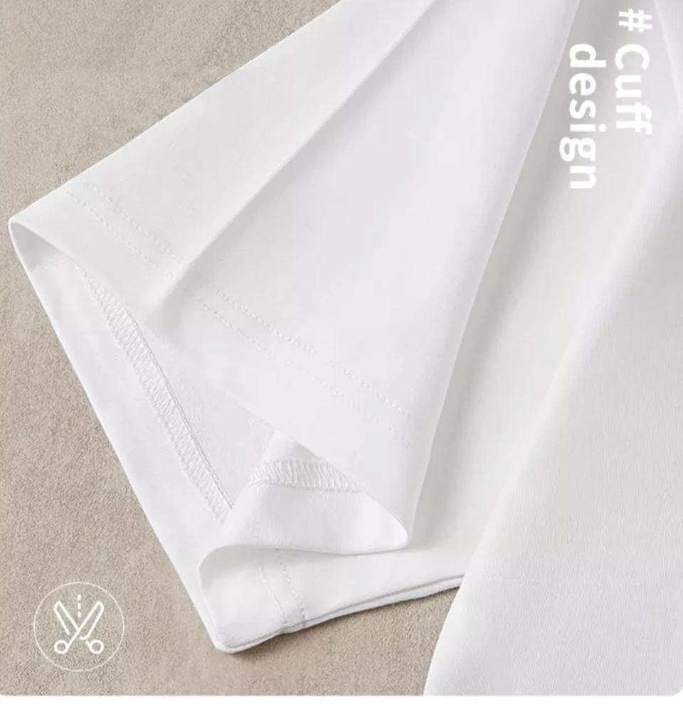220gsm Schweres Übergrößen-T-Shirt für Herren, Sommer-Qualität Kurzarm-Shirt aus Baumwolle, Einfarbig, Trendy, Lässig, Weiß, Schwarz, Top – Detail 7