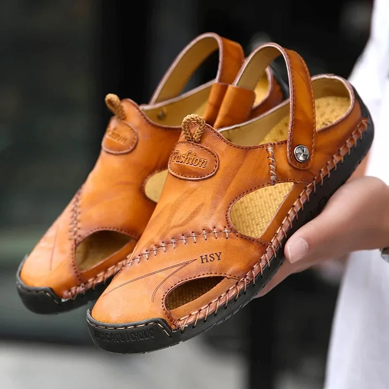 Handmade Men Sandals High End Leather Casual Shoes Designer Baotou Mueller Sandals for Man Comfort Beach Slippers Zapatos Hombre