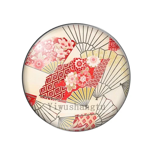 Colorful Japanese style flower fan Patterns 12mm/18mm/20mm/25mm Round photo glass cabochon demo flat back Making findings