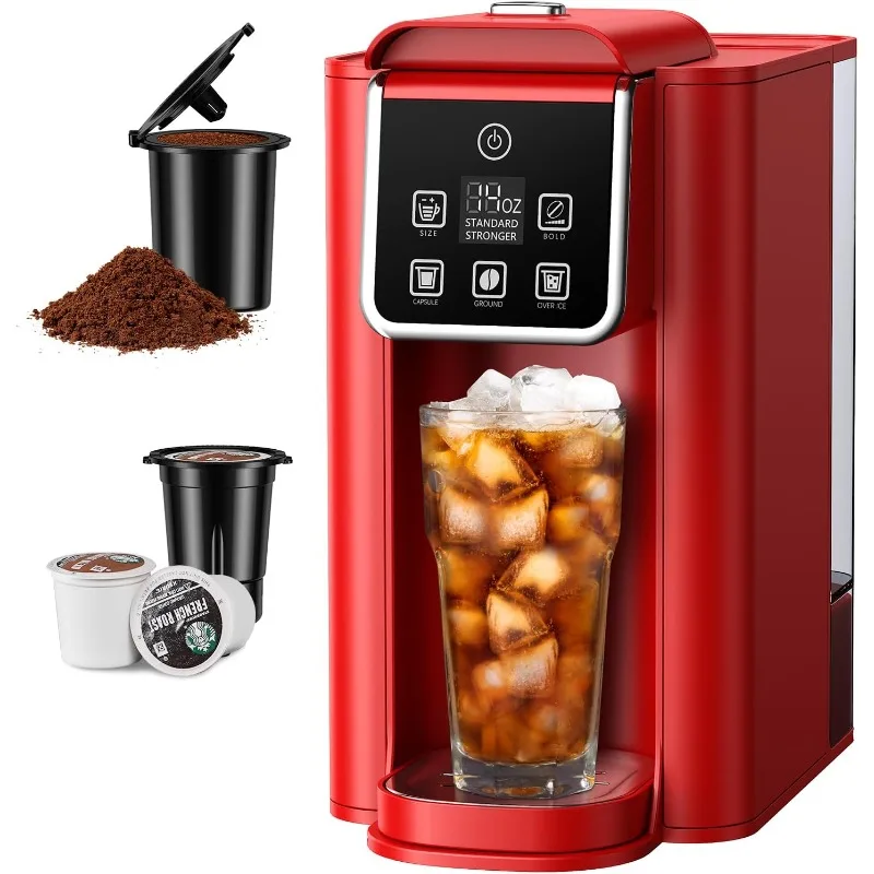 Hot and Iced Coffee Machine for K Cup Pods & Ground Coffee,6 to 14 oz Brew Sizes,with 50 oz Large Water Tank,Removable Drip Tray