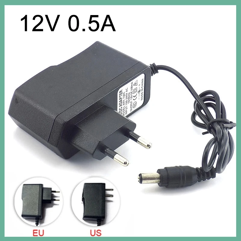 AC to DC 100-240V Camera Power Adapter Supply Charger 12V 0.5A 500mA for LED Strip Light 5.5mmx2.1mm US/EU/AU E3