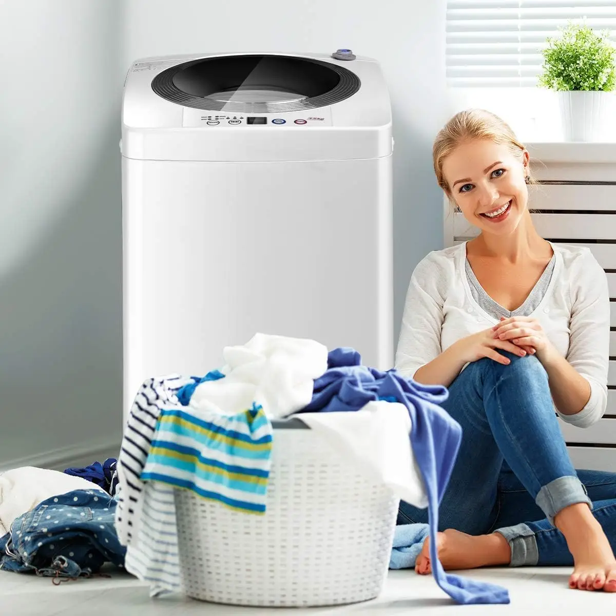 Portable Washing Machine Full Automatic Washer and Spinner Combo with Built-in Pump Drain 8 LBS Capacity Compact Laundry Washer