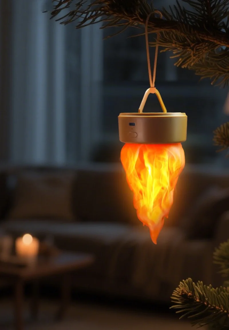 

Hanging Fake Fire Lamp 3D Rechargeable Night Light Cozy Lighting3-Mode LED Fake Fireplace Candles for Apartment Patio Decoration