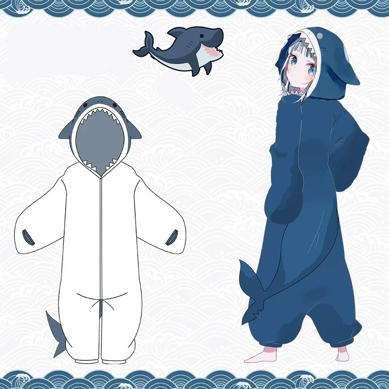 Anime holovive VTuber Gawr Gura Shark costumi Cosplay pigiama Sleepwear adulti Soft Warm flanella tuta Unisex camicia da notte