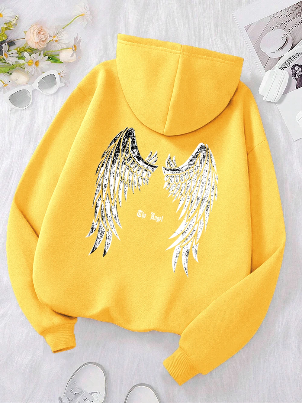 The Angel\'S Wings Printing Clothes Men Women Hip Hop Loose Hoodies Warm Crewneck Hoody Crewneck Pullover Streetwear Couple