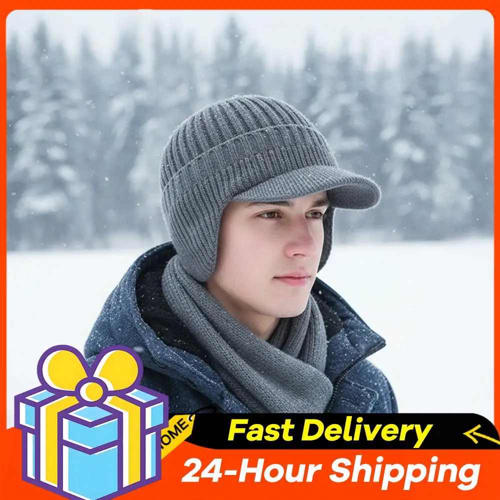 

Лидер продаж, унисекс, теплые зимние шапки, сохраняющие тепло шапки, уличная теплая вязаная шапка на флисовой подкладке с полями и ушками, шапки-чулки