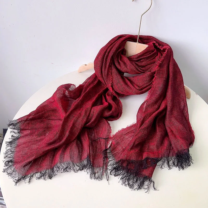 Japanese Linen Scarf 100% Linen Gray Effect Lovers Scarf Art Thin Stretch Shawl Solid Color High-Grade Scarves