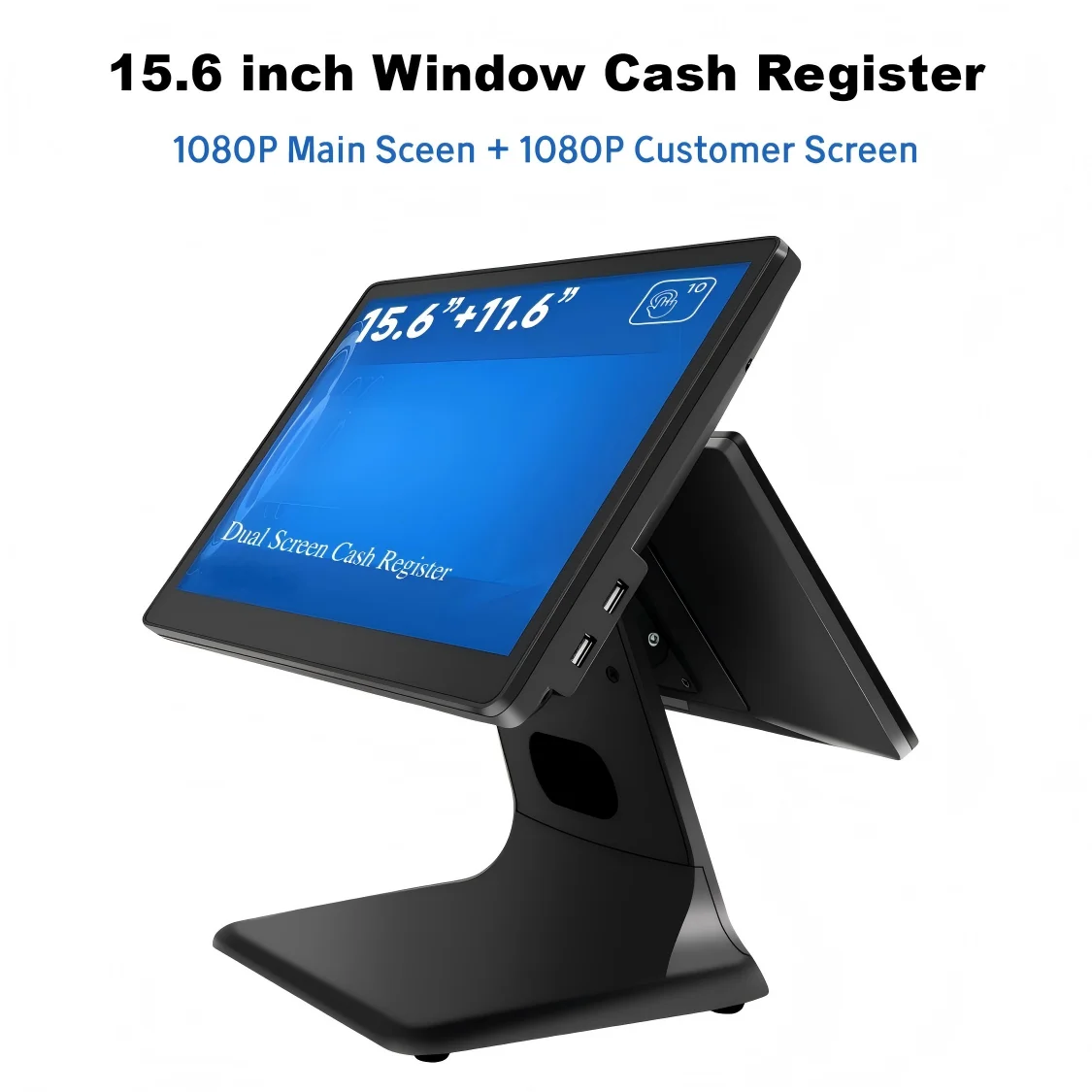 1920*1080 Pixels 15.6 Inch Windows Cash Register, Win10/11 8G 128G Touch Screen POS, optional 11.6 Client Screen, Restaurant POS