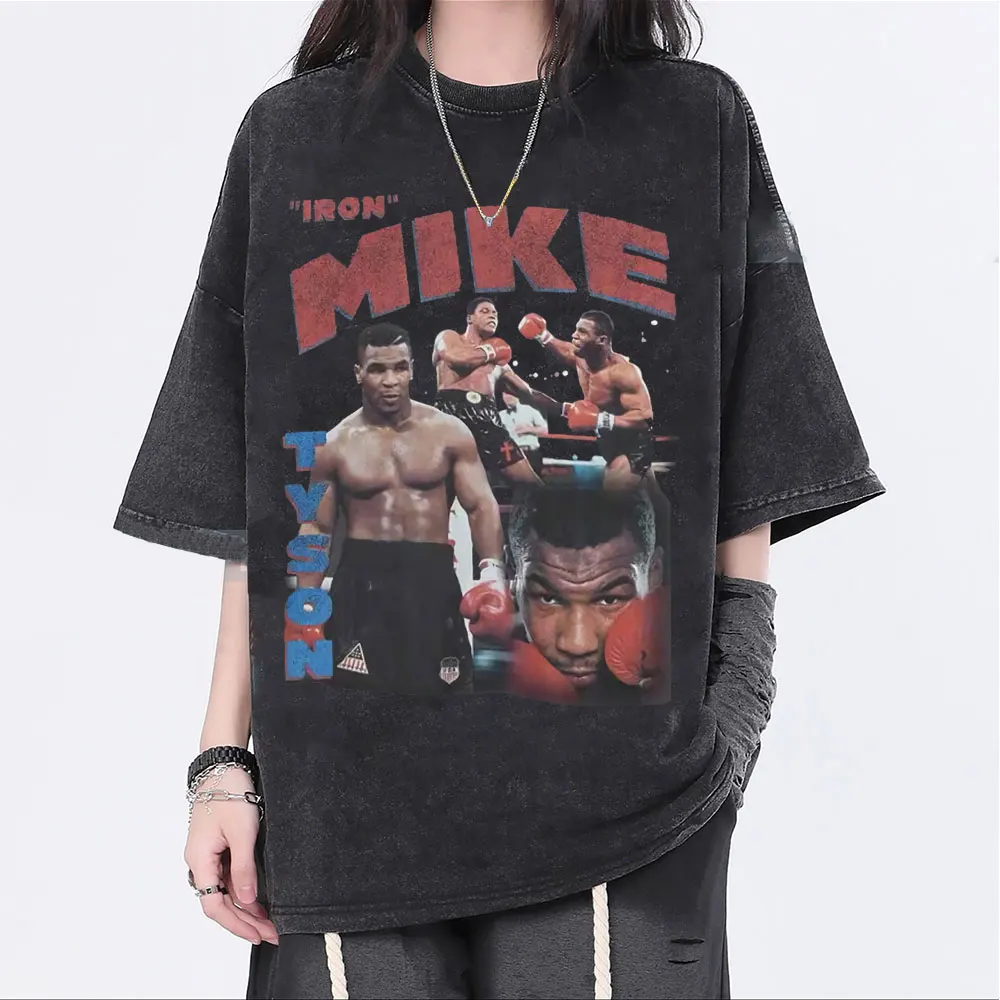 Mike Tyson Washed Vintage T-shirt Men Women Retro Boxing Fitness Gym Short Sleeve T Shirts Men's Fashion Oversized Streetwear
