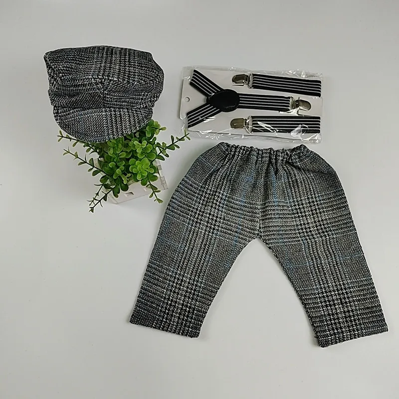 ❤️Baby Boys Photography Clothes Studio Infant Photo Props Accessories Hat+Overalls 2Pcs/set Gentleman Plaid Costume Fotografia