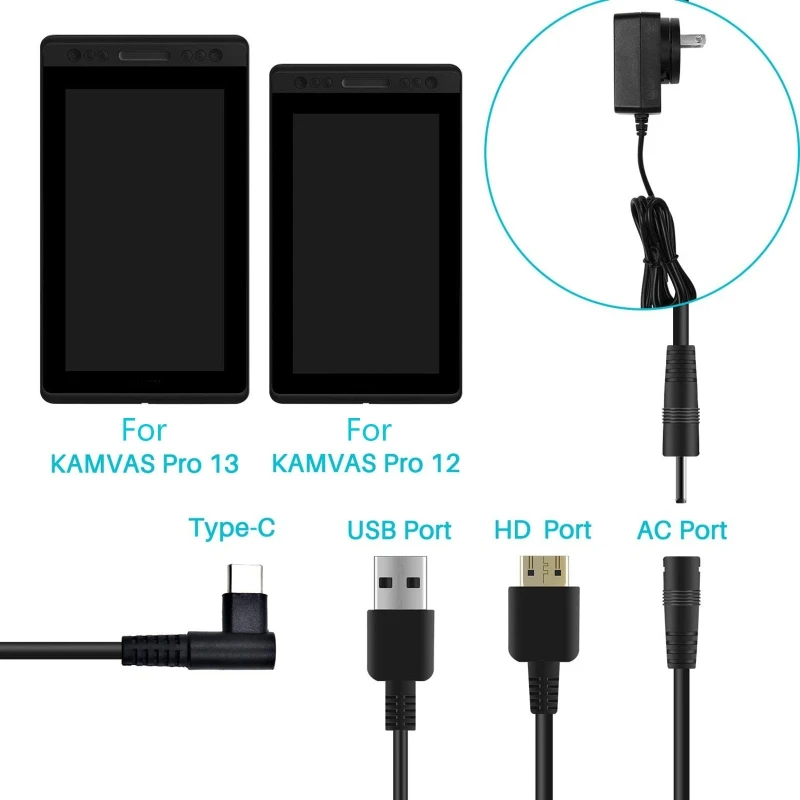 ForHUION 3-in-1 Cable forKAMVAS 16 13 12 Graphics Drawing with USB Cables Dropship