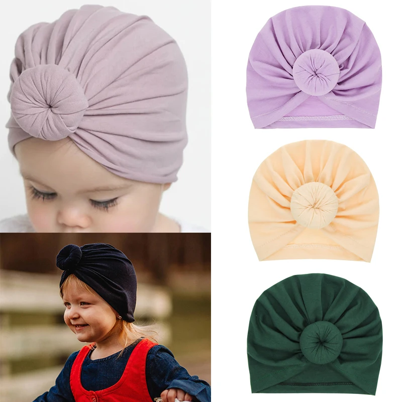 

Newborn Baby Cotton Round Ball Knotted Hat Infant Caps Girls Boys Turban Knot Kids Headwear Toddler Headwraps Hair Accessories