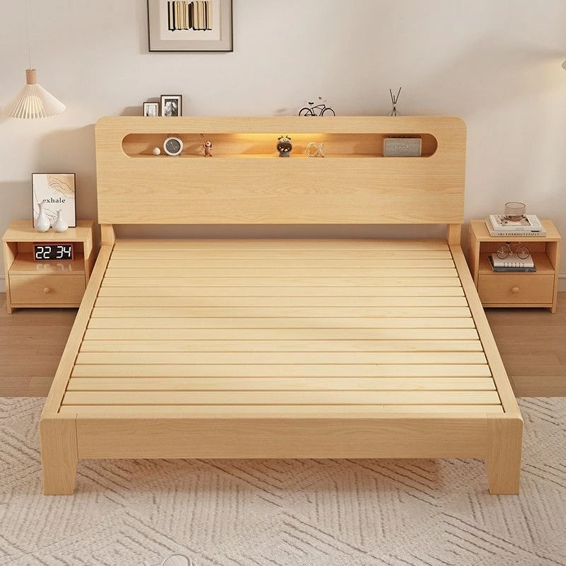 

Solid wood bed 1.5m double bed household 1.8m modern simple rental room e****mical 1.2m single bed rack