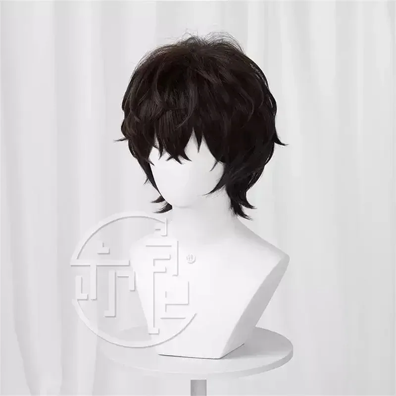 Nuevo Peluca de Cosplay de Osamu Dazai de alta calidad, pelo sintético corto marrón oscuro resistente al calor, disfraz de Halloween, fiesta, papel 3;f'6,c;7.y;