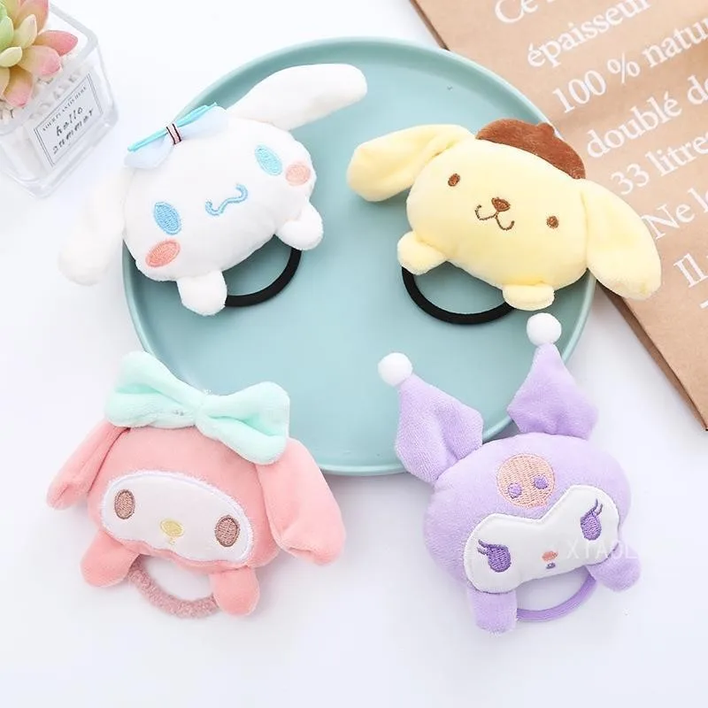 New Sanrio Cinnamoroll Kuromi Plush Large Intestine Hair Band Kids Cute My Melody Pompom Purin Headband Hairpin Hair Accessories