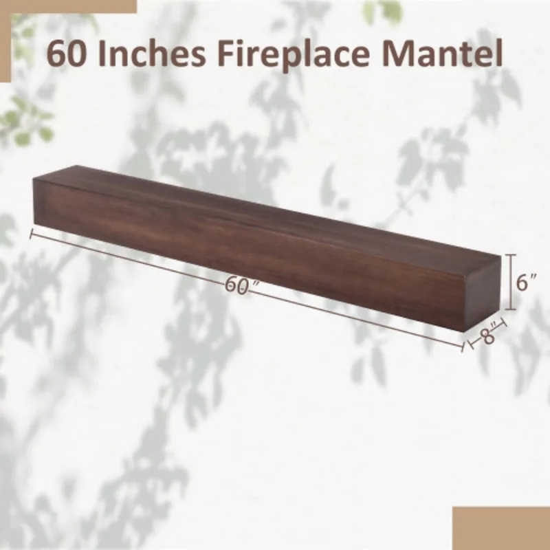 60'' Fireplace Mantel Wooden Wall Mounted Floating Shelf 8