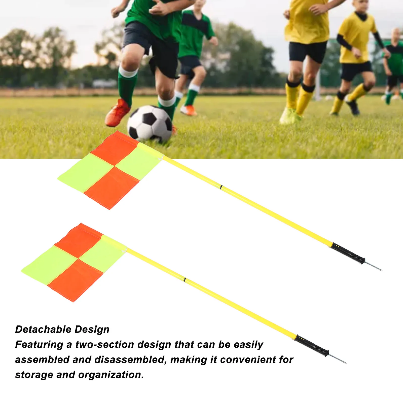 Drapeaux d'angle de terrain de football, poteaux de drapeaux de football en plastique haute visibilité, 2 sections, poteaux de 1.5m, résistants à l'usure, 4 drapeaux pour l'entraînement