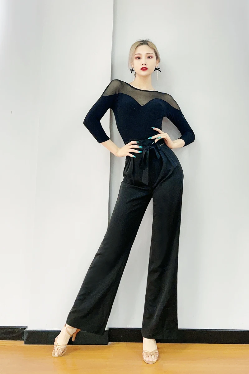 

ZS Flower Bud Pants Modern Latin Dance Straight Leg Slimming Long Trousers Women's Practice orm K25 Fitn Sportswear