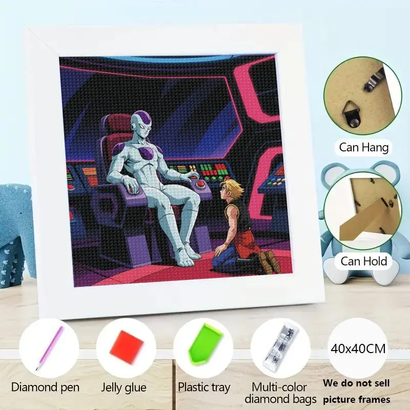 

1PC 5D Full Drill Diamond Painting Kit, Dragon Ball Z Anime Emperor Frieza & Kneeling Saiyan Scene, DIY Rhinestone Embroidery Cr