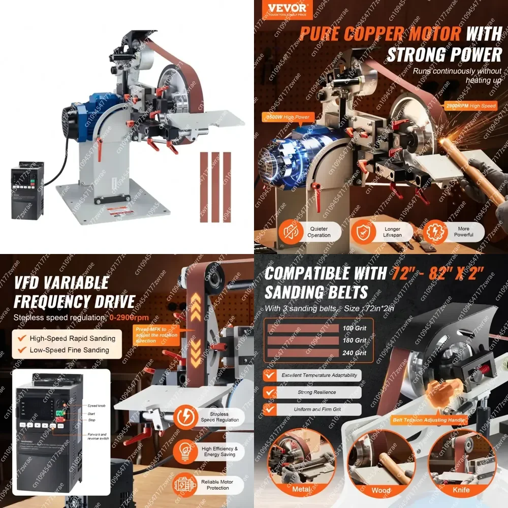 72 X 2-Inch Variable Speed Belt Grinder Sander VFD 1500W Knife Sharpener 3pcs Grinding Moulds Belt Polisher D0100HAMR67