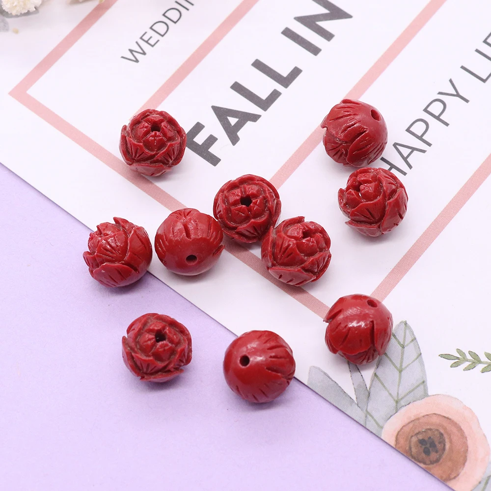 10mm Synthetic Coral Beads Round Buddha Lotus Flower Beads DIY Jewelry Making Necklace Earrings Fashion Crafts Accessories 10pcs