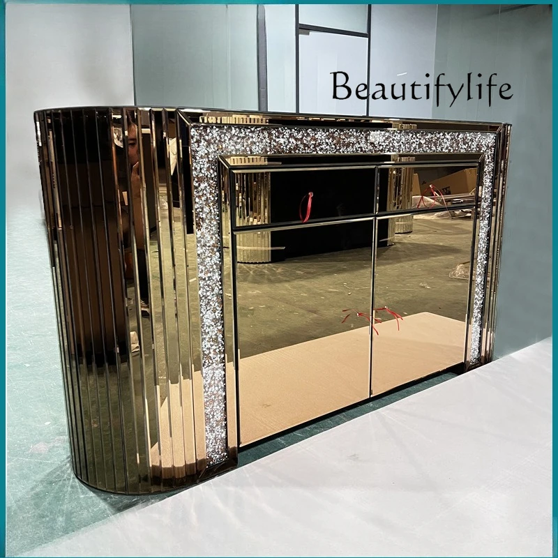 

Закругленный угловой зеркальный боковой шкаф, стеклянный шкафчик, светильник, роскошный двухдверный шкаф с ящиком, прямые продажи