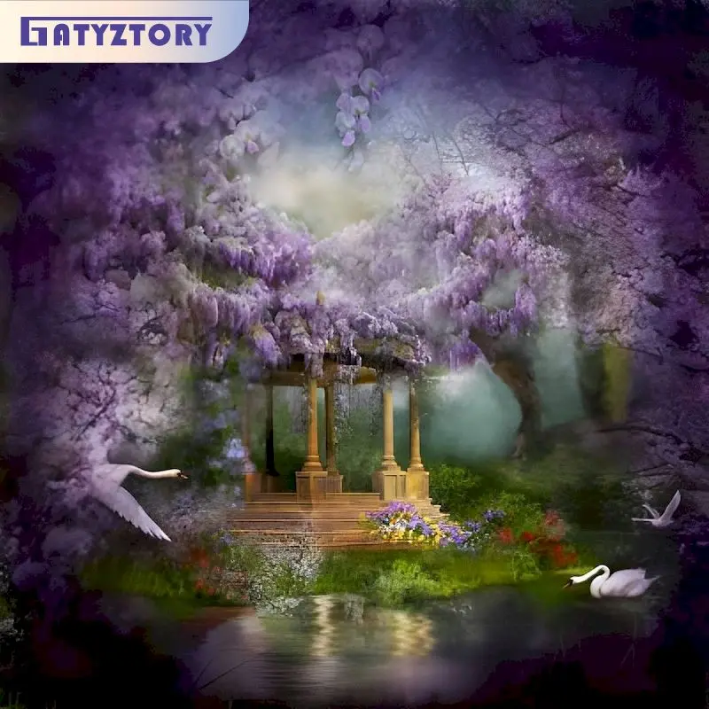 GATYZTORY Diamond Painting With Frame Cross Stitch Handmade Deep Forest Mosaic Embroidery Crafts Landscape Diy Sets