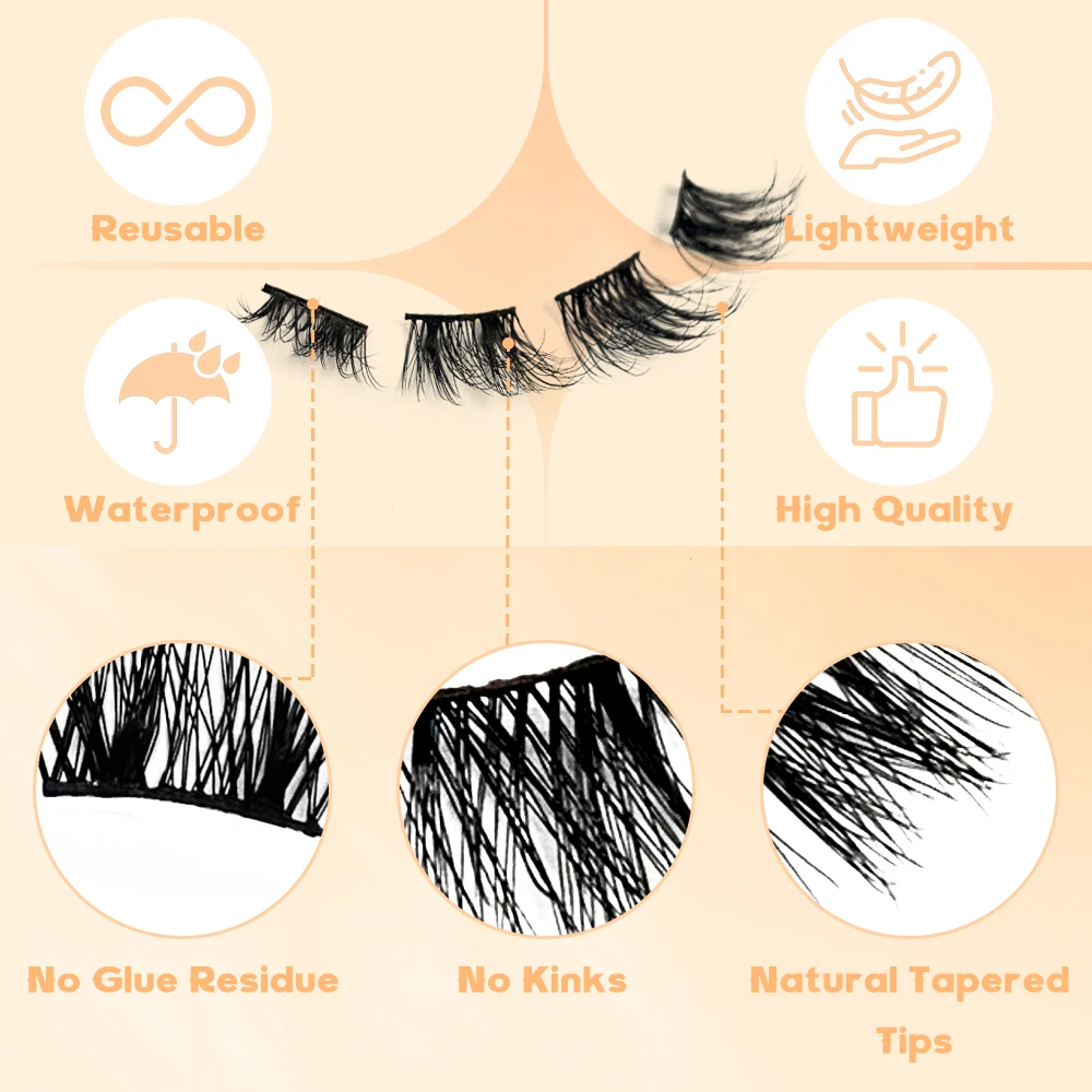 Segmented Full Strip Eyelashes Soft Natural Long Fluffy 7 Pairs False Lash Reusable Wispy Cross Style Mink Volume Make Up Tools