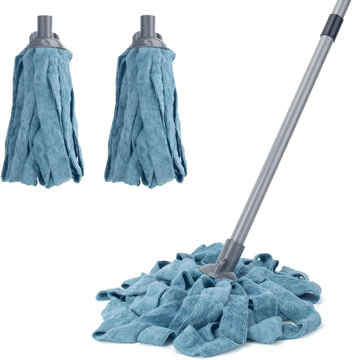 

Microfiber Mop with Stainless Steel Handle, 2 Washable Heads for Floors