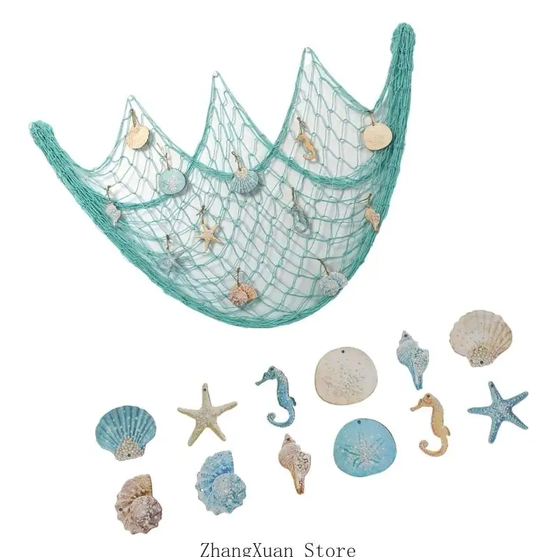 Muschel-Fischernetz-Wandbehang für Strandzimmer und Fotokabine, 3 x – Detail 10