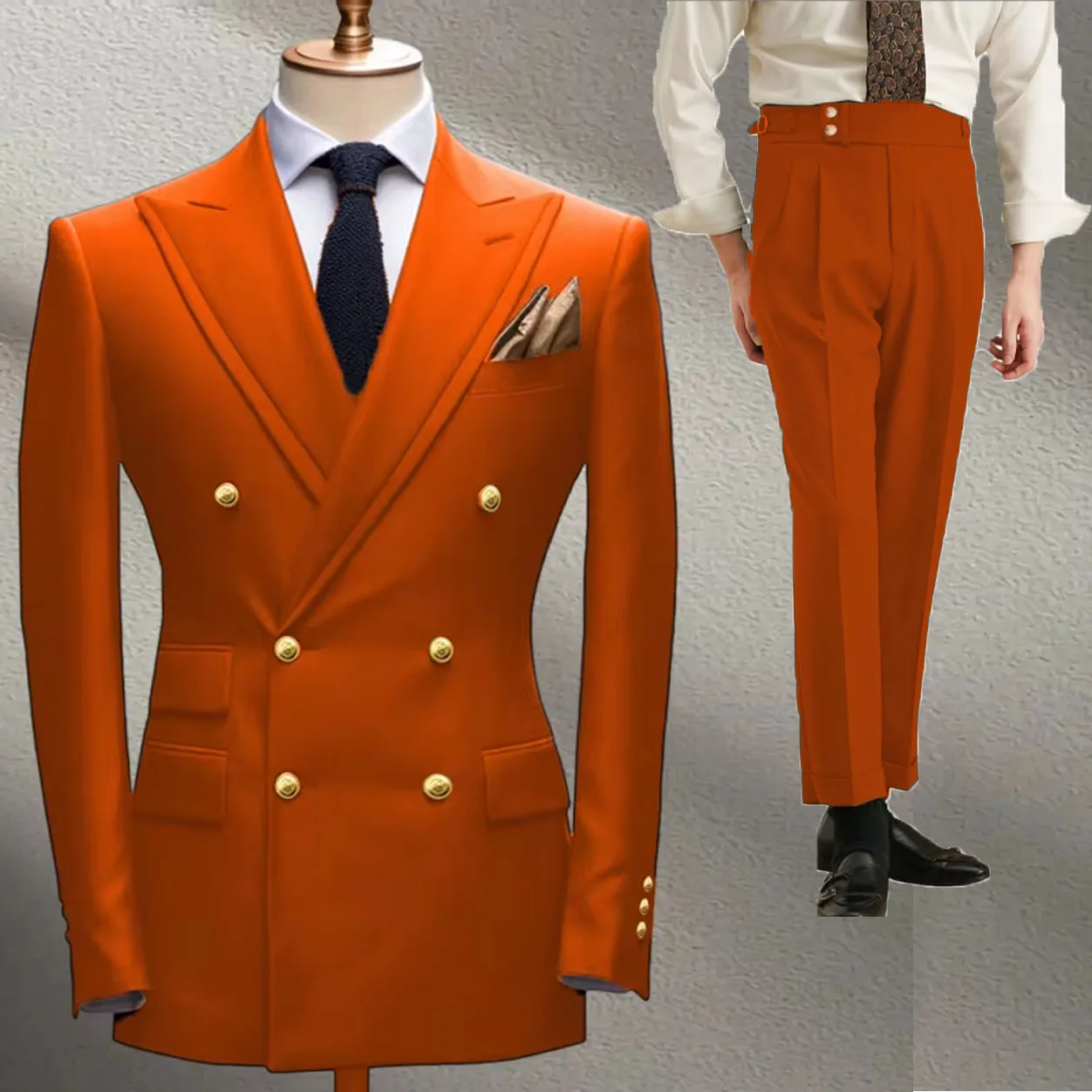 

Navy Blue Blazers Men's Suit Solid Color Slim Jacket Fashion Double Row Metal Buckle Men Coat Trousers Business Banquet Wedding