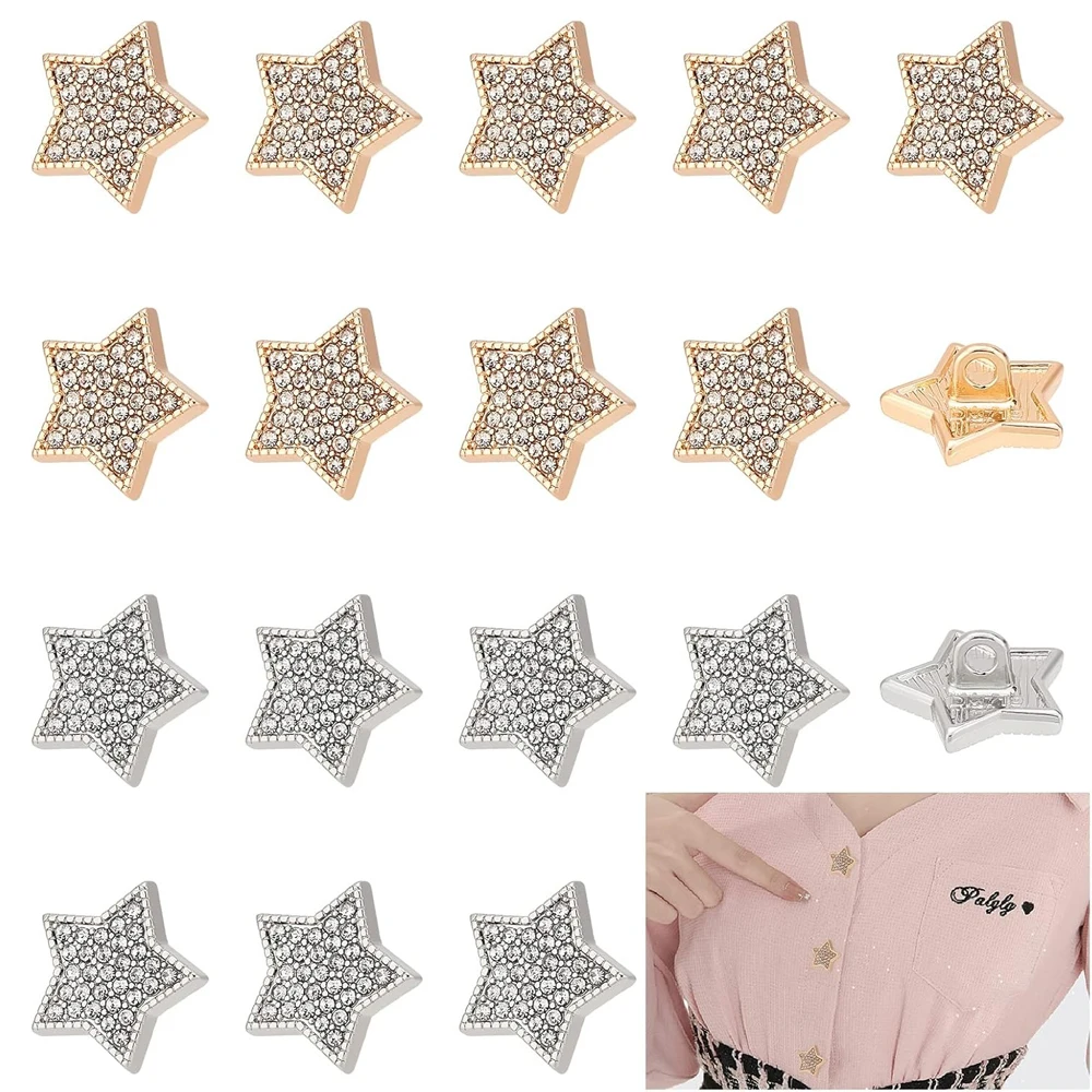 10PCS Rhinestone Star Buttons Crystal Glass Bead Button Sewing Shank Button Golden Decorative Button for Women Sweater Coat